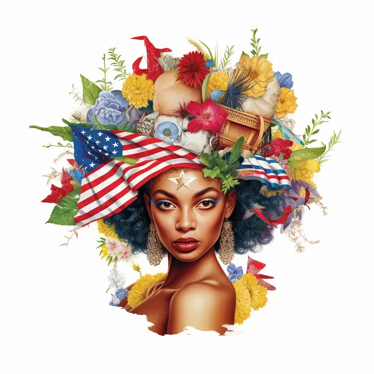 Patriotic Woman with Floral Decorations for Independence Day