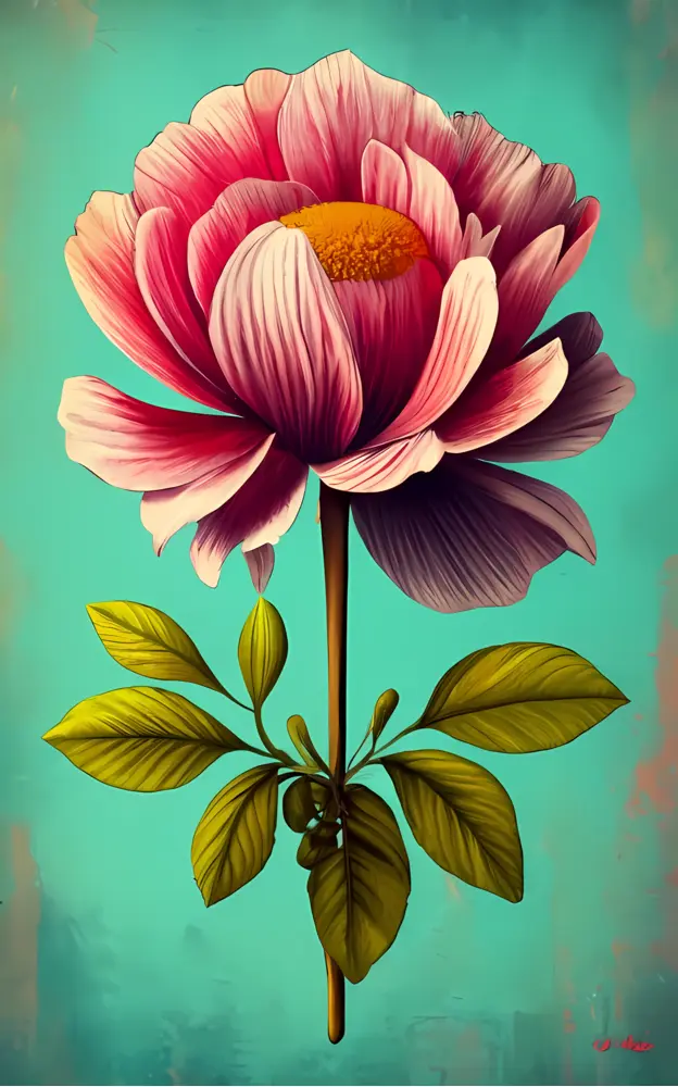Beautiful Pink Flower with Green Leaves