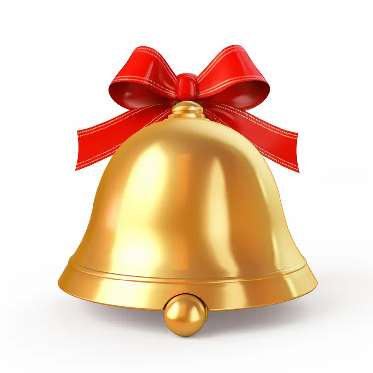 Golden Bell with Red Bow for Christmas Decoration