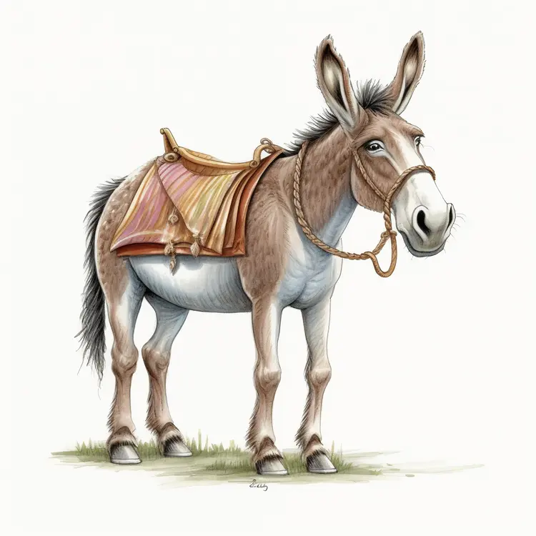 Brown Donkey with Saddle Illustration