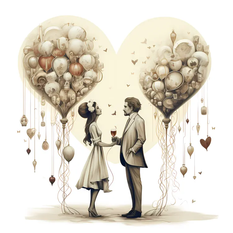 Romantic Couple with Heart Balloons