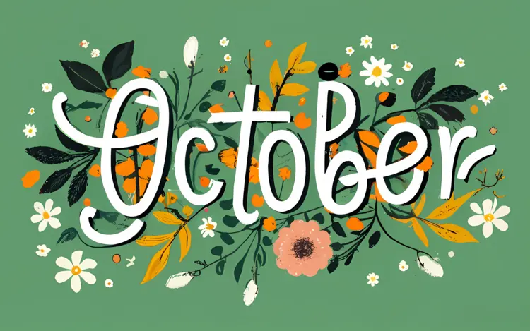 October Text with Floral Design