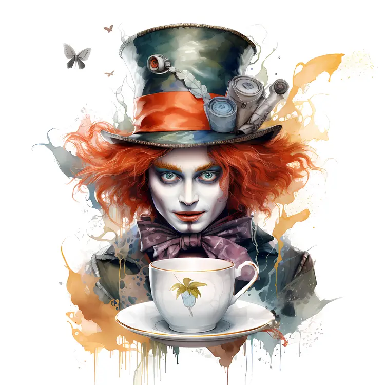 Mad Hatter with Tea Cup and Butterflies