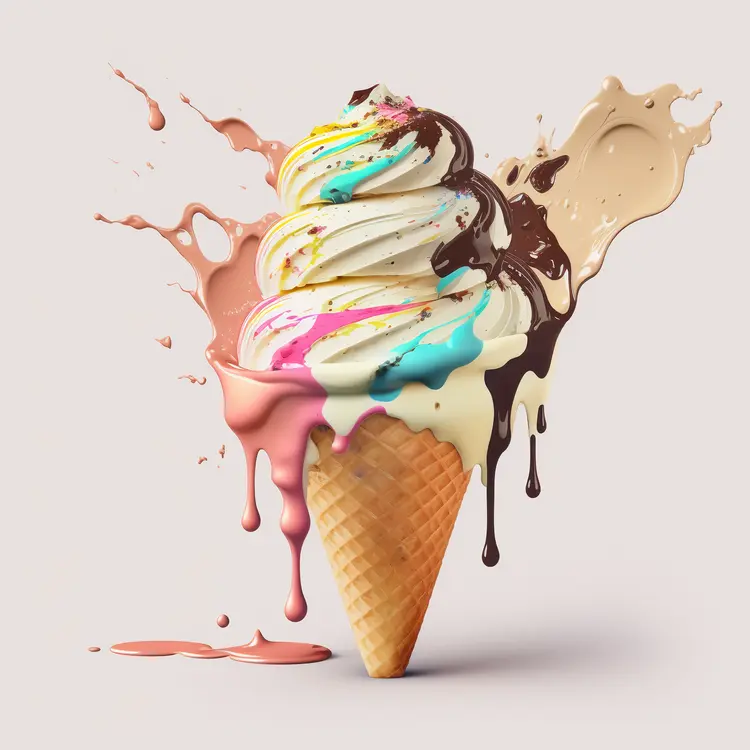 Colorful Ice Cream Cone with Sprinkles and Chocolate Syrup