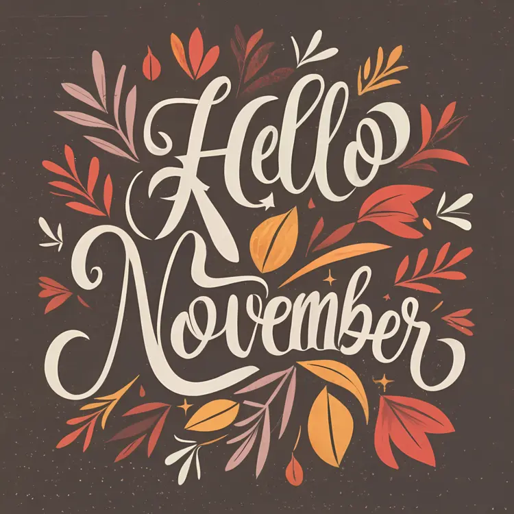 Hello November with Autumn Leaves