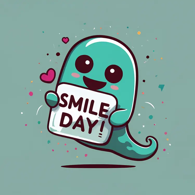 Cute Ghost Holding Smile Day Sign