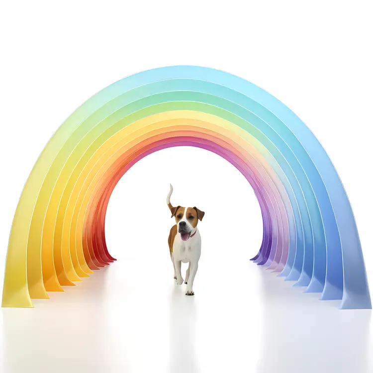 Dog Walking Through Rainbow Arch