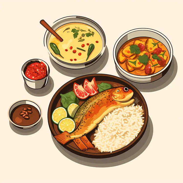 Fish and Rice with Soup and Chili