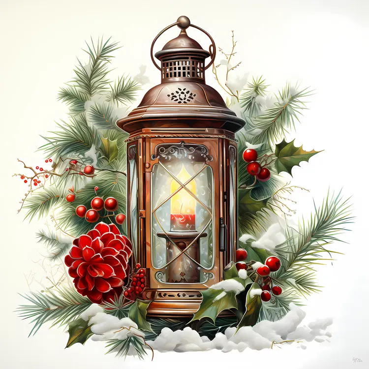 Festive Lantern with Candle and Flowers