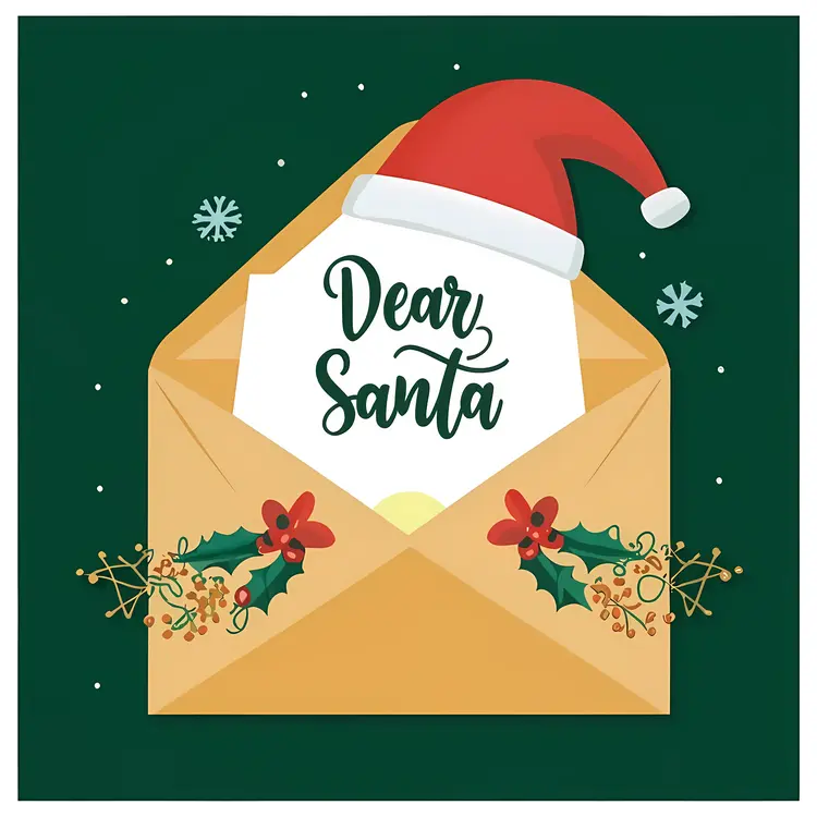 Dear Santa Letter with Santa Hat and Holly Decorations