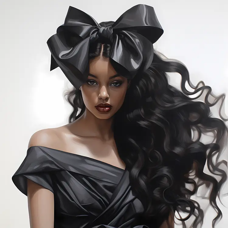 Woman with Large Black Bow in Hair