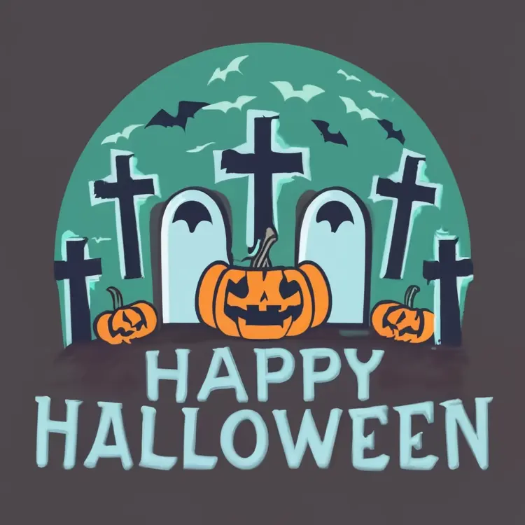 Happy Halloween with Graveyard and Pumpkins