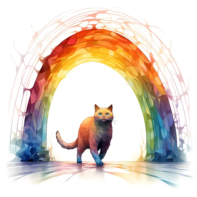 Cat Walking Under Colorful Rainbow Arch