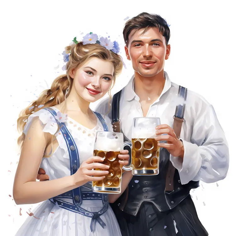 Smiling Couple Holding Beer Mugs