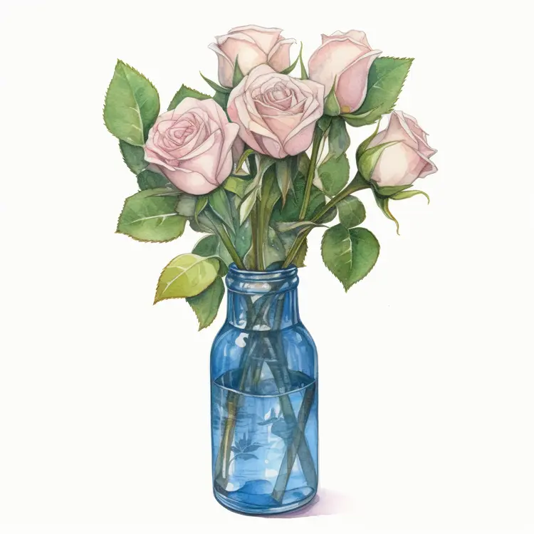 Beautiful Roses in Blue Vase