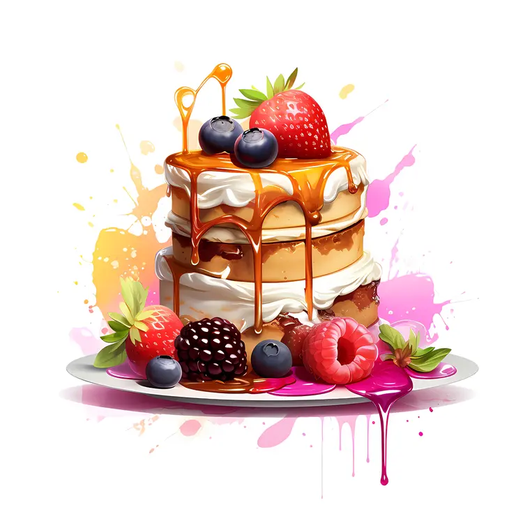 Stacked Pancakes with Berries and Whipped Cream