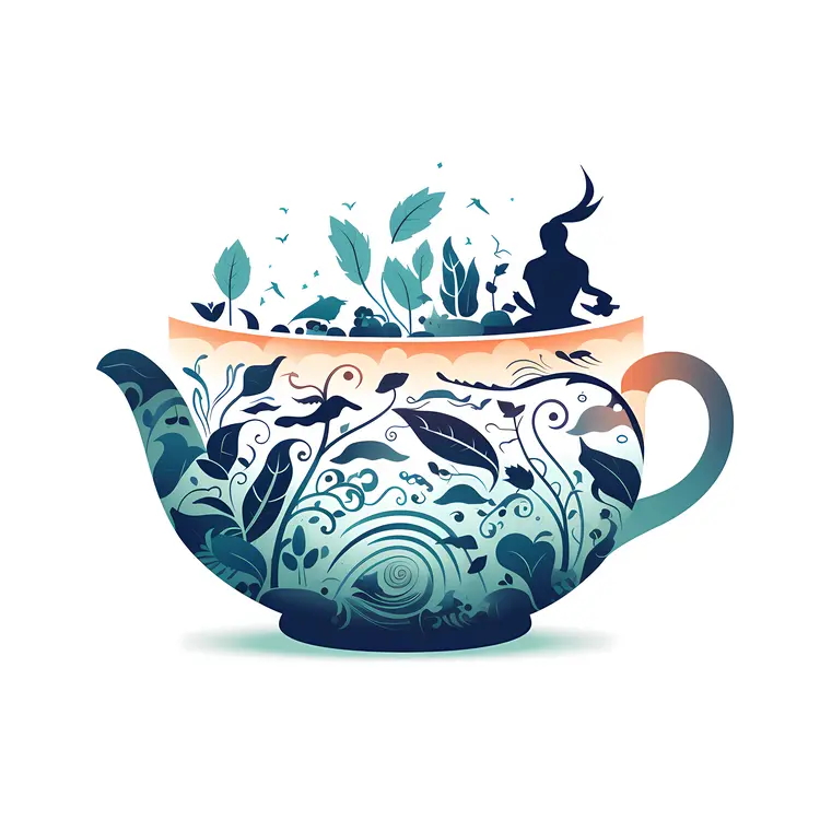 Blue Teapot with Leaves and Steam