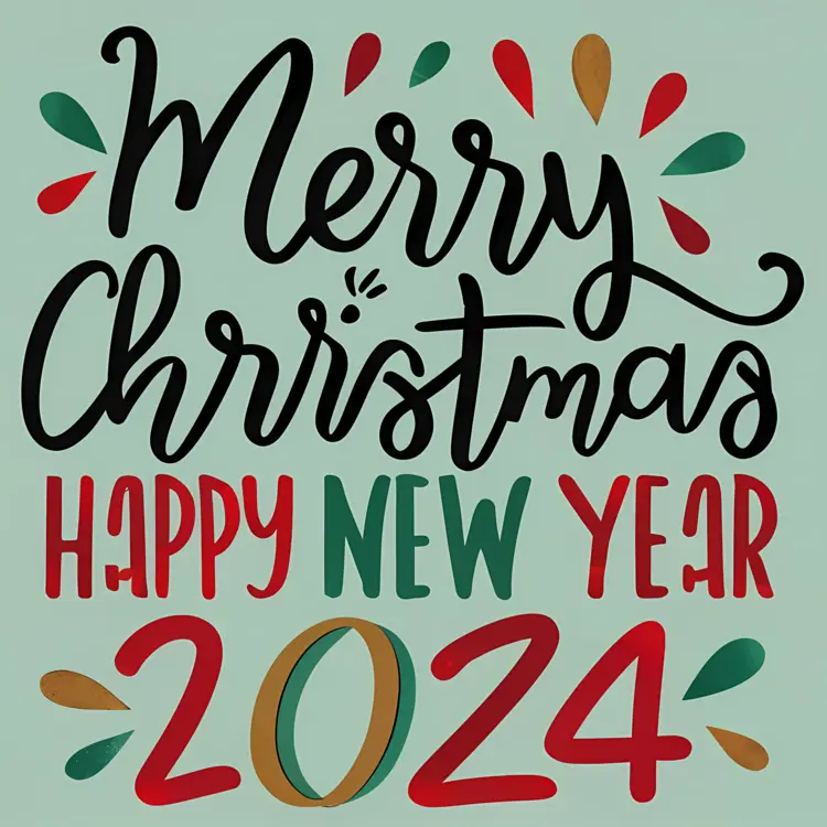 Merry Christmas and Happy New Year 2024 with Colorful Decorations