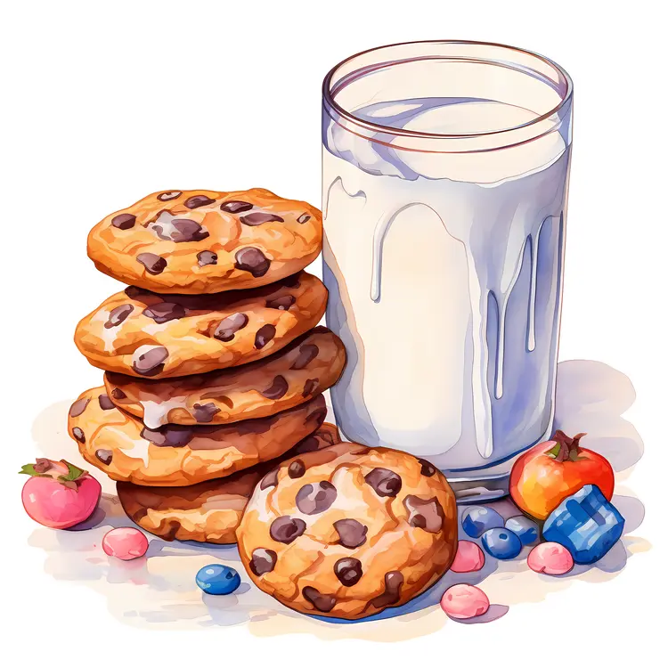 Delicious Cookies with Milk and Sweets