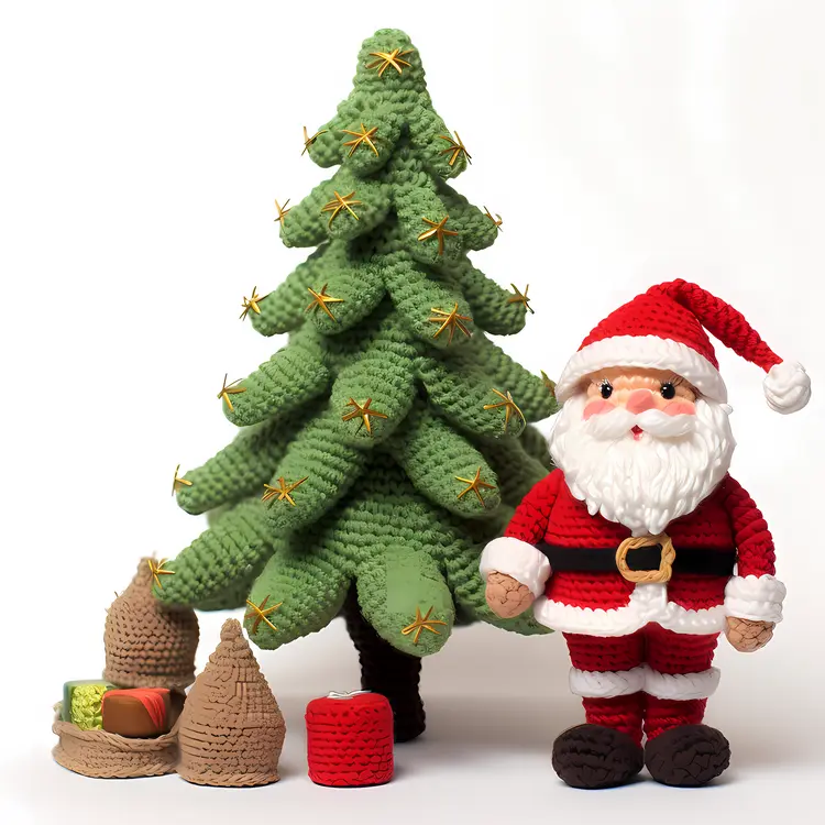 Santa Claus and Christmas Tree with Yellow Stars