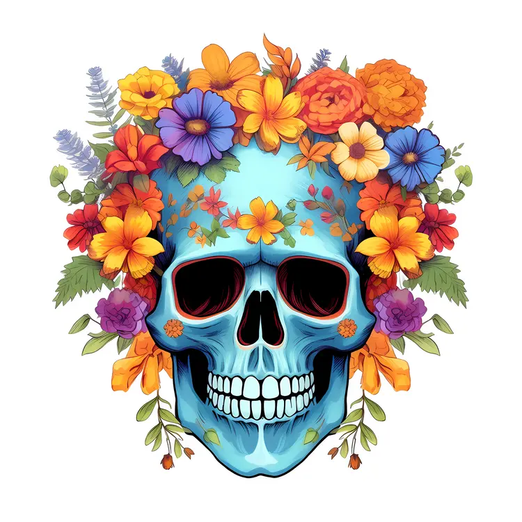 Colorful Floral Skull for Day of the Dead Celebration