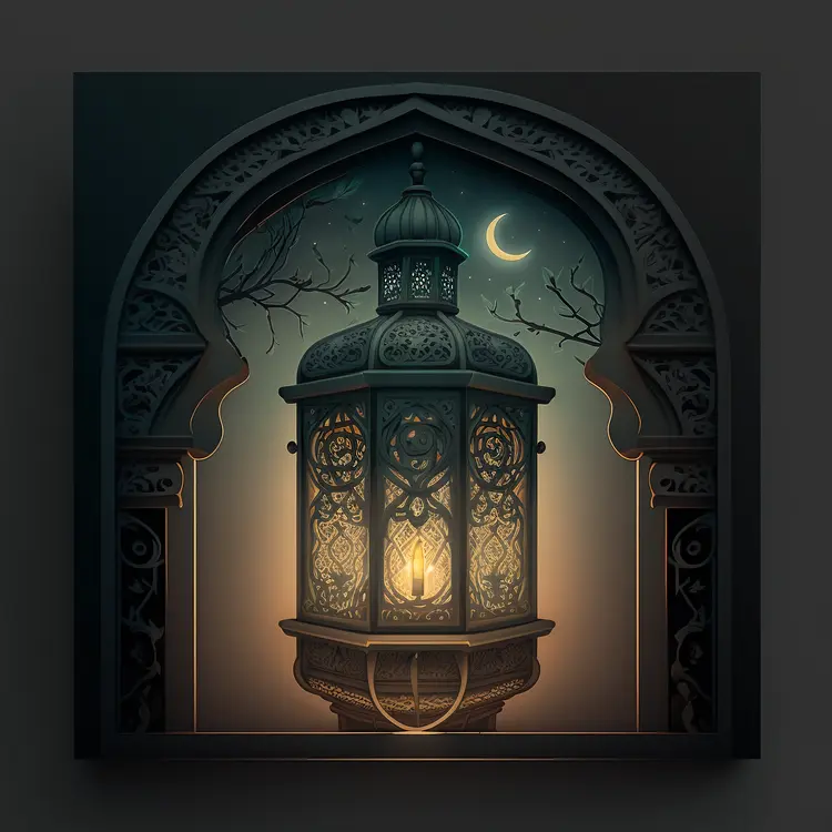 Intricate Lantern with Crescent Moon for Ramadan