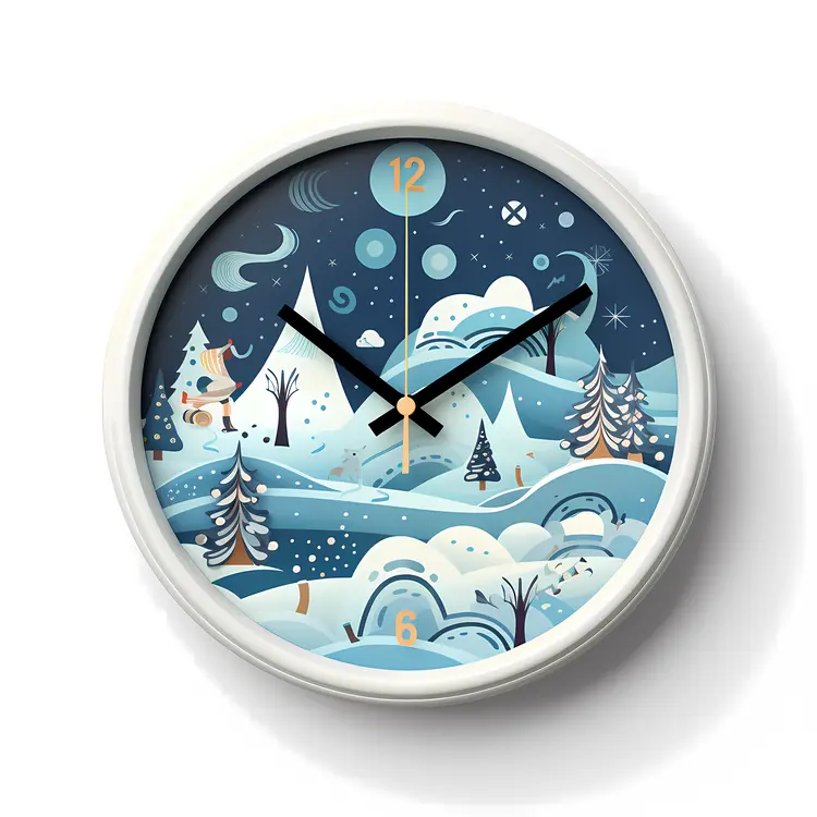 Night Winter Clock with Snowy Landscape