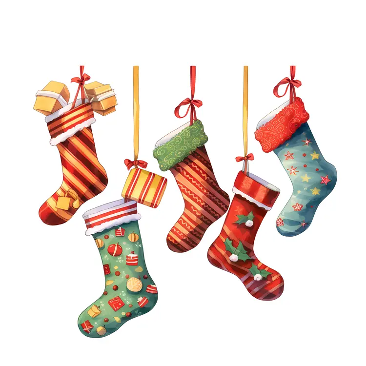 Colorful Christmas Stockings with Gifts