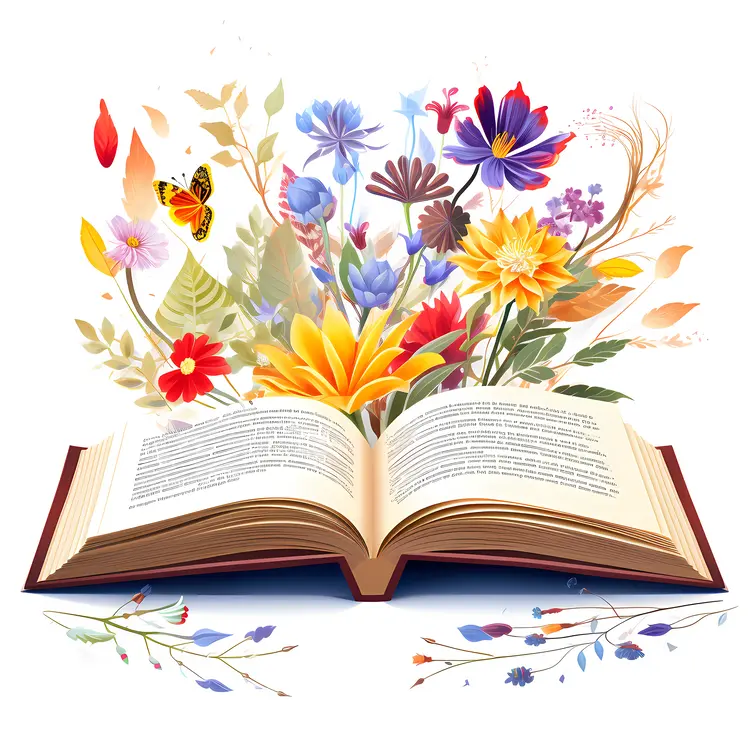 Open Book with Blooming Flowers