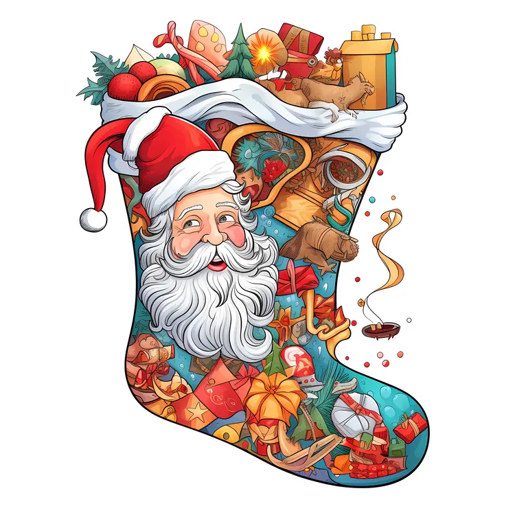 Christmas Stocking with Santa and Gifts