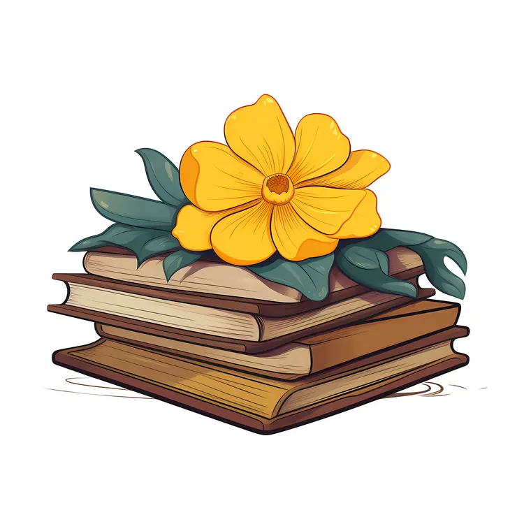 Yellow Flower on Stack of Books Illustration