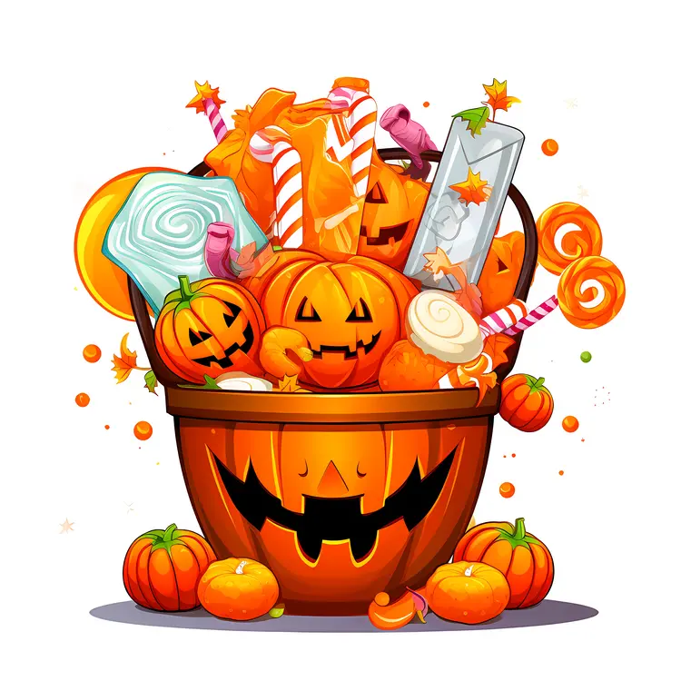 Halloween Candy Bucket with Pumpkins and Sweets