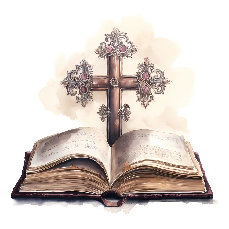 Antique Cross with an Open Bible