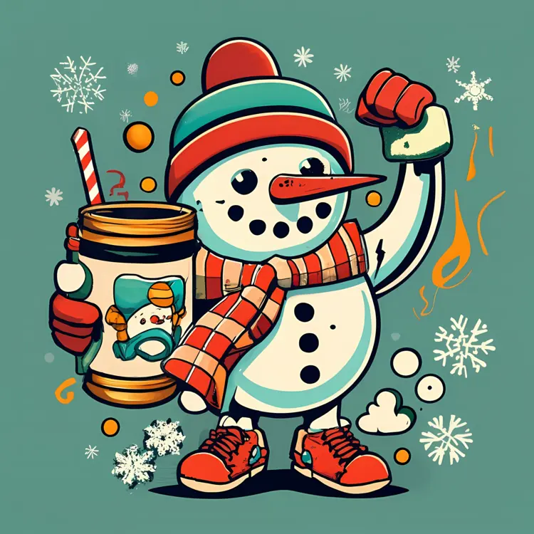 Snowman Enjoying Hot Drink in Winter