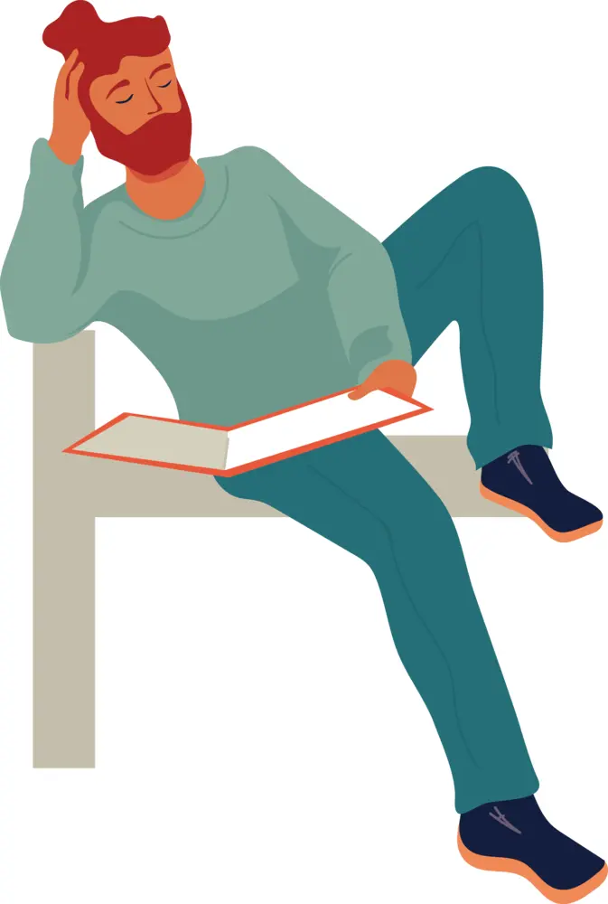 Man Reading a Book on a Bench