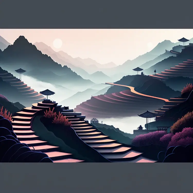 Serene Terraced Fields at Sunrise