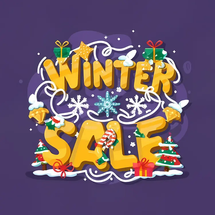 Winter Sale with Gifts and Snowflakes