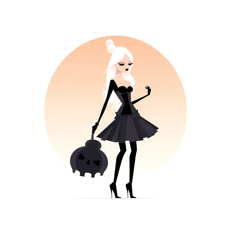 Stylish Woman with Pumpkin in Halloween Costume