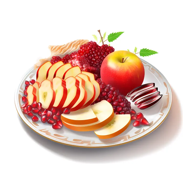 Fresh Apple and Pomegranate on a Plate for Rosh Hashanah