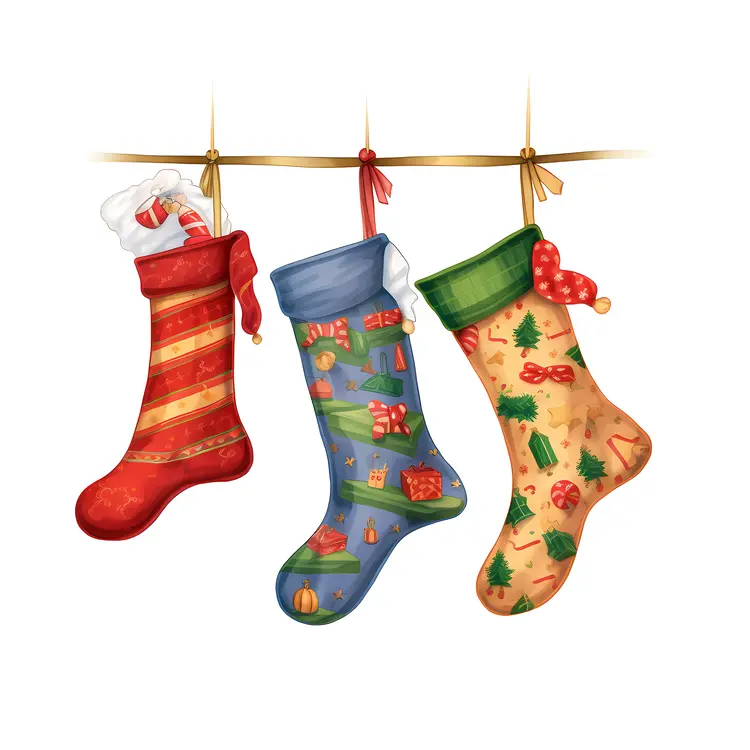 Colorful Christmas Stockings Hanging for the Holiday Season