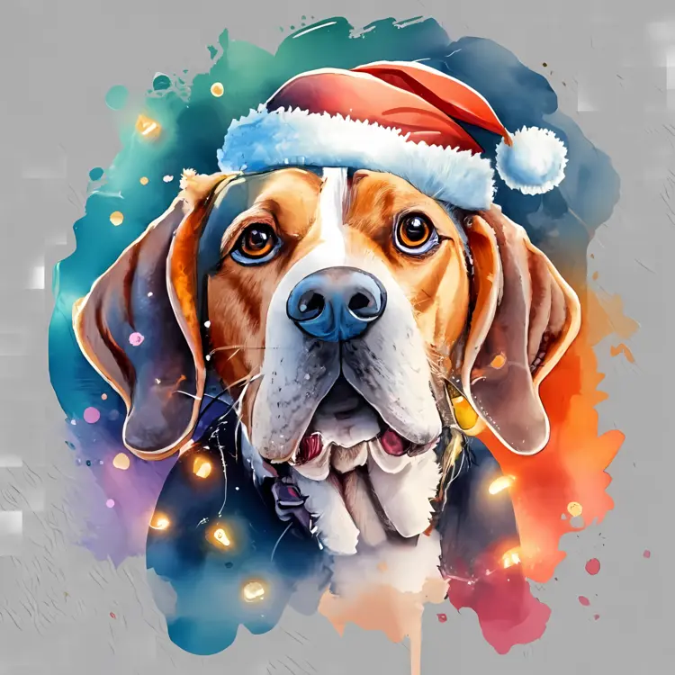Dog Wearing Santa Hat with Festive Background