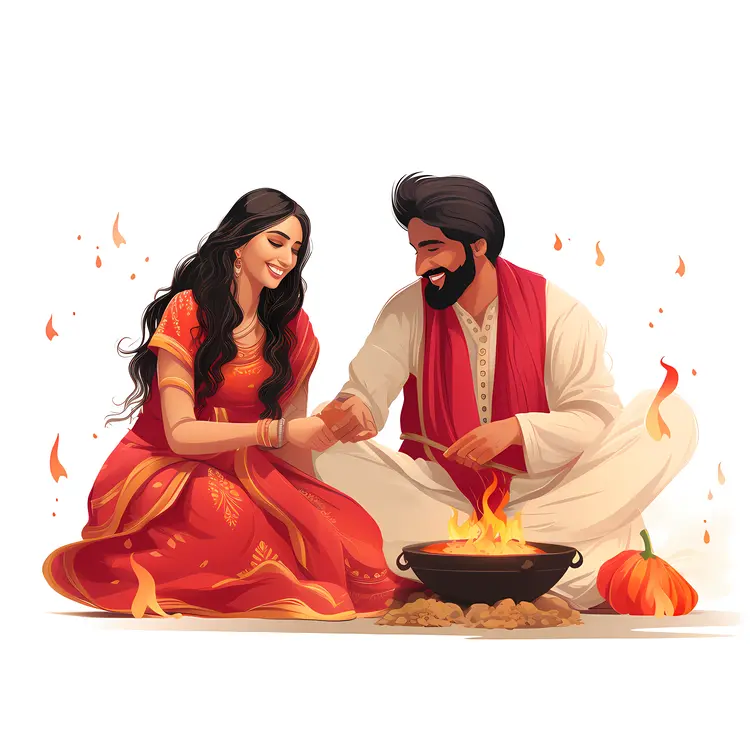 Couple Celebrating Around Bonfire