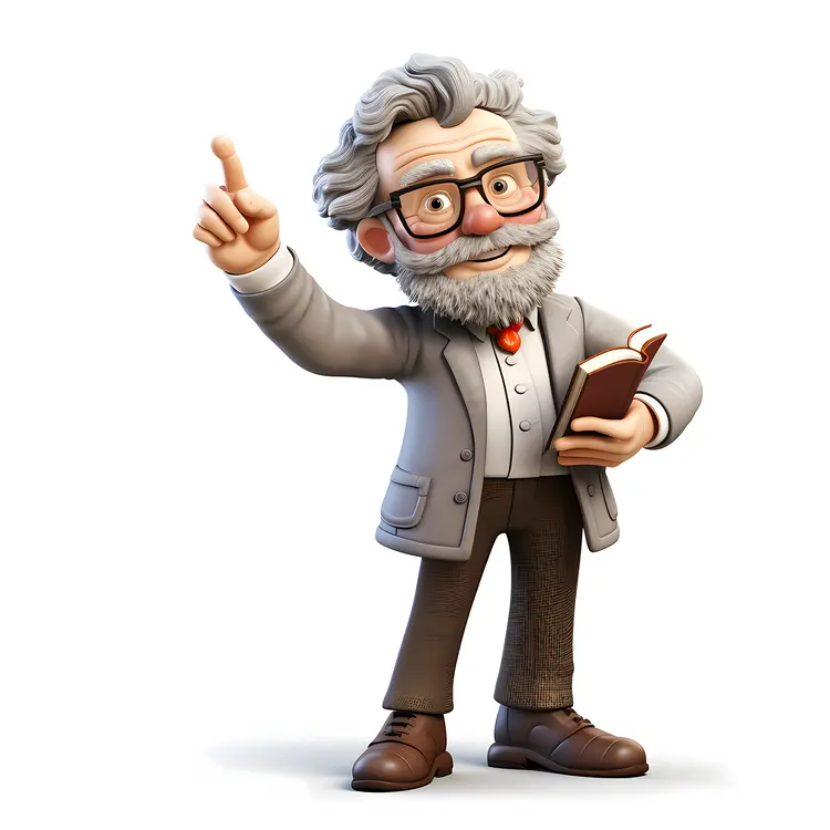 Cartoon Professor Pointing with a Book