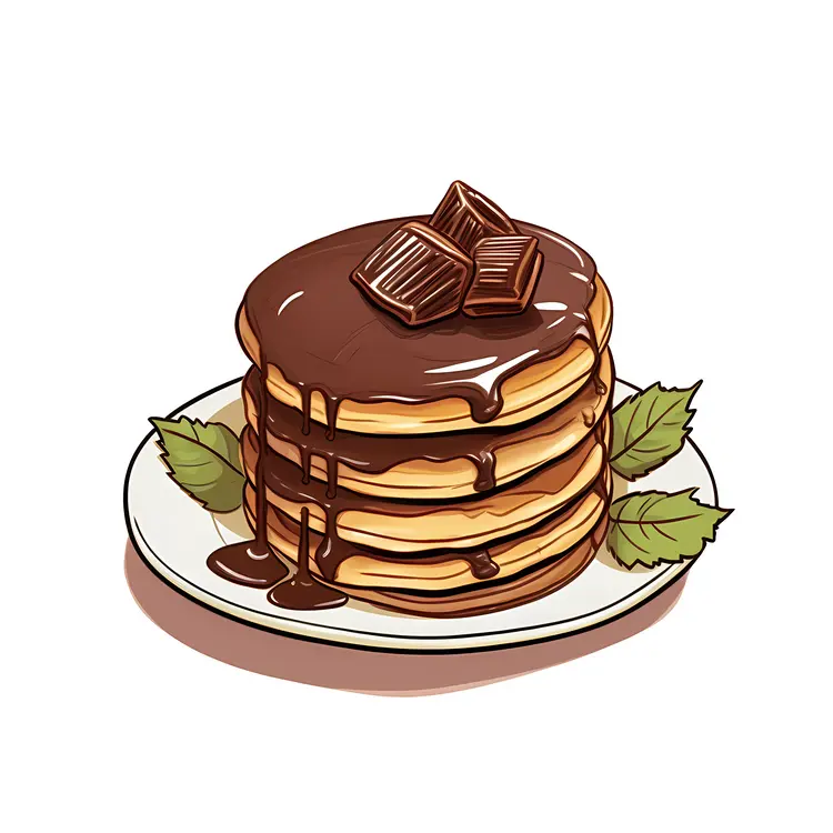 Chocolate Pancakes with Mint Leaves