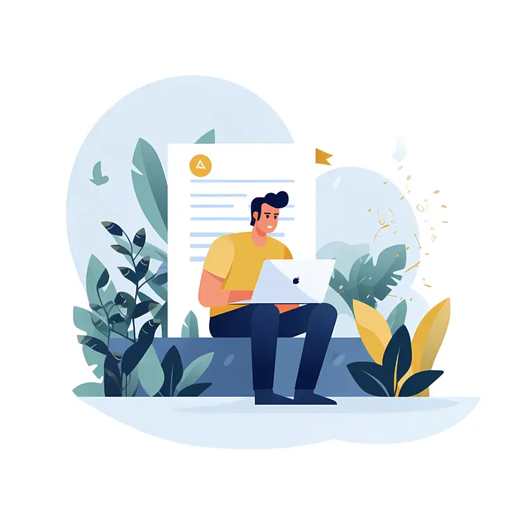 Man Working on Laptop with Document and Plants