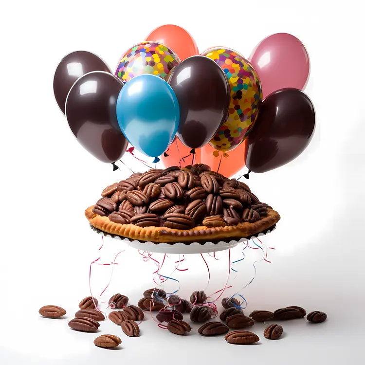 Festive Pecan Pie with Colorful Balloons