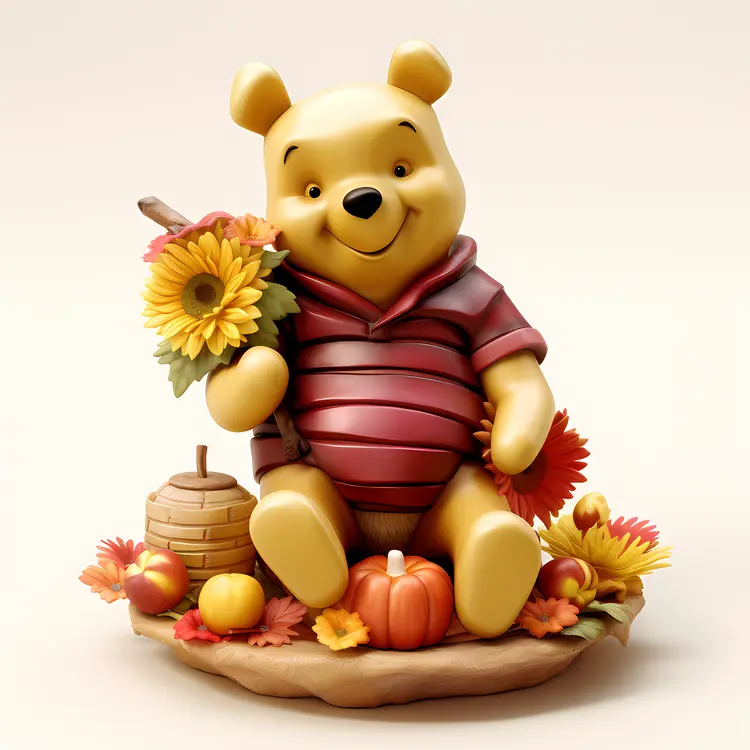 Winnie the Pooh with Autumn Flowers