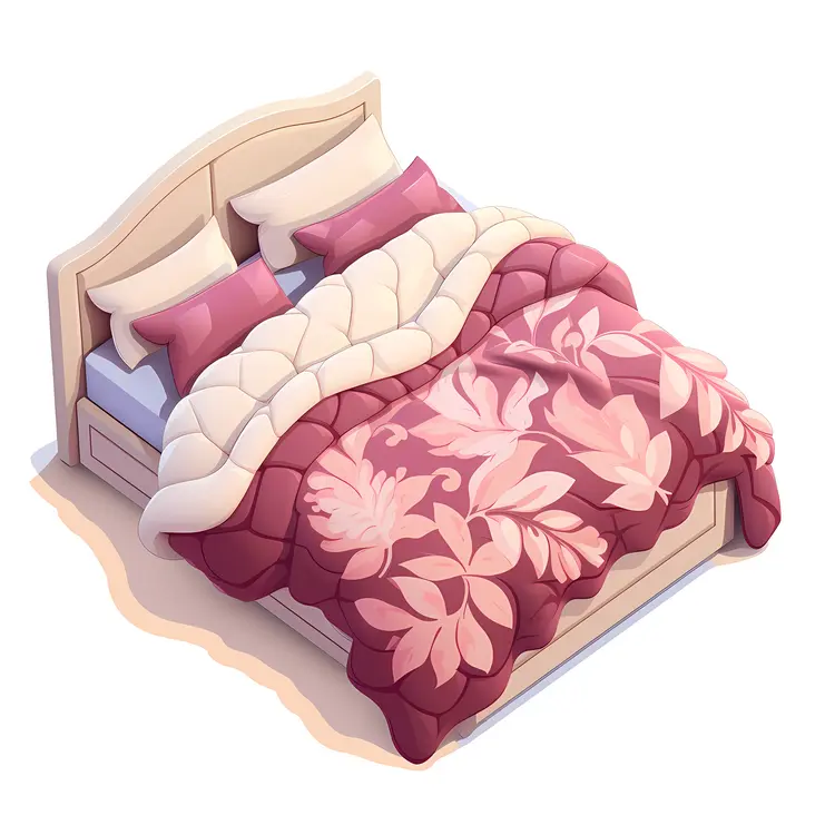 Bed with Floral Blanket
