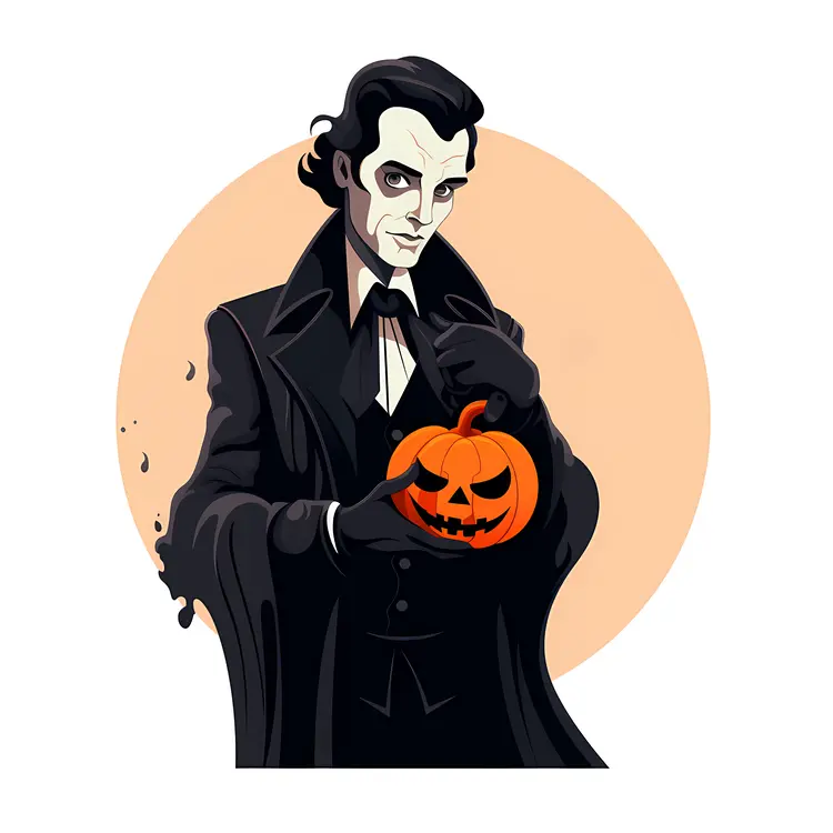 Cartoon Vampire Holding a Jack-o'-Lantern