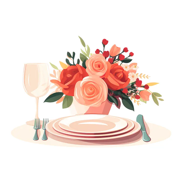 Simple Floral Table Setting with Red Roses